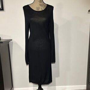 Gap Black Long Sleeve Knit bodycon midi Dress cutout back detail Size medium